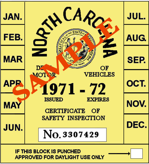 1971-72 North Carolina INSPECTION Sticker